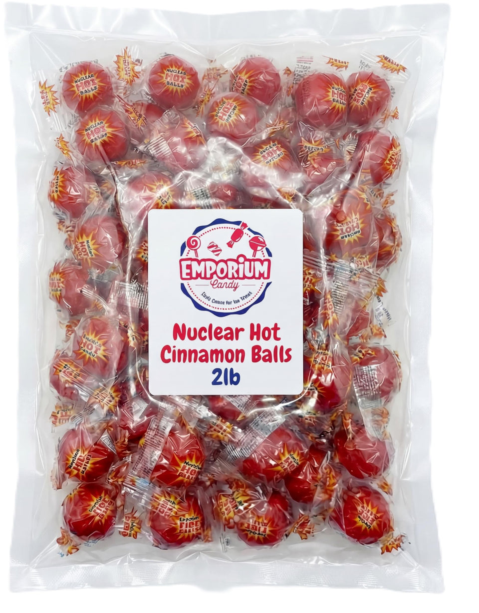 Emporium Candy Nuclear Fire Blast Balls packaging close-up with bold cinnamon flavor