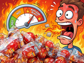 Emporium Candy Nuclear Fire Blast Balls wrappers shown for convenient sharing