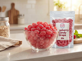 Emporium Candy Raspberry Drops display at parties or in jars for easy snacking