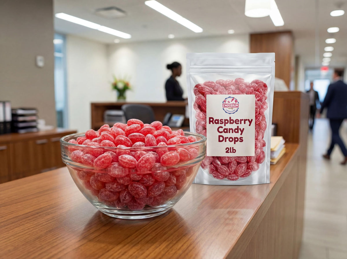 Emporium Candy Raspberry Drops with sugar-dusted texture ideal for candy buffets
