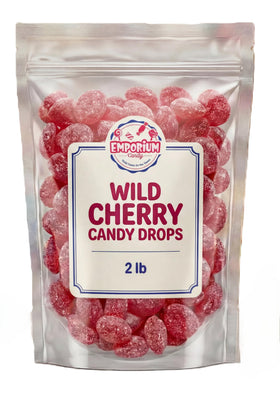Emporium Candy Sanded Wild Cherry Drops bag shown for sharing at events