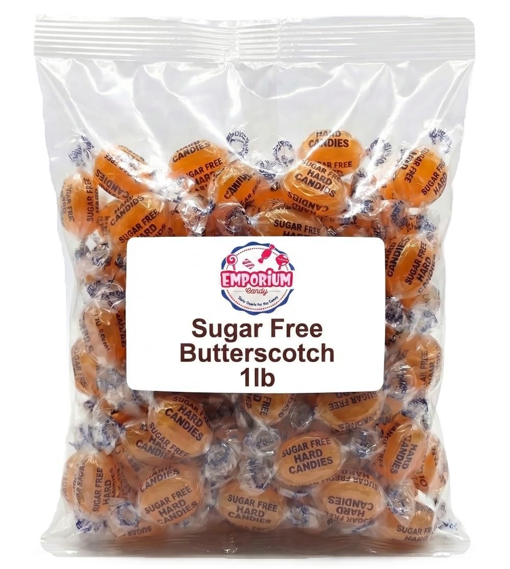 EMPORIUM CANDY sugar-free butterscotch hard candy, 1 lb, creamy flavor.