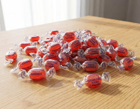 Party bowl filled with sugar-free cinnamon candy for events.