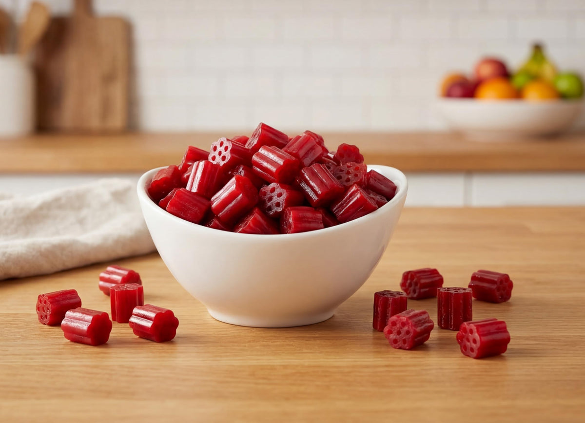 Emporium Candy Cherry Licorice Bites – perfect for gifting baskets and special occasions.
