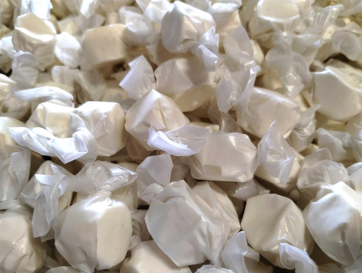 Emporium Candy Vanilla Salt Water Taffy 1.5 lb pack showing creamy chewy texture for sharing