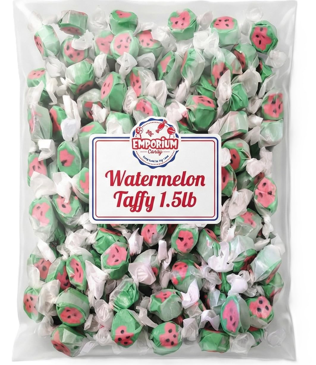 Emporium Candy Watermelon Taffy packaging close-up for easy sharing