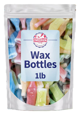Emporium Candy wax bottle top cutaway reveals fruity syrup for bite-and-sip snack