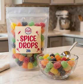 Emporium Candy Zachary Spice Drops jar-back shows packaging and care