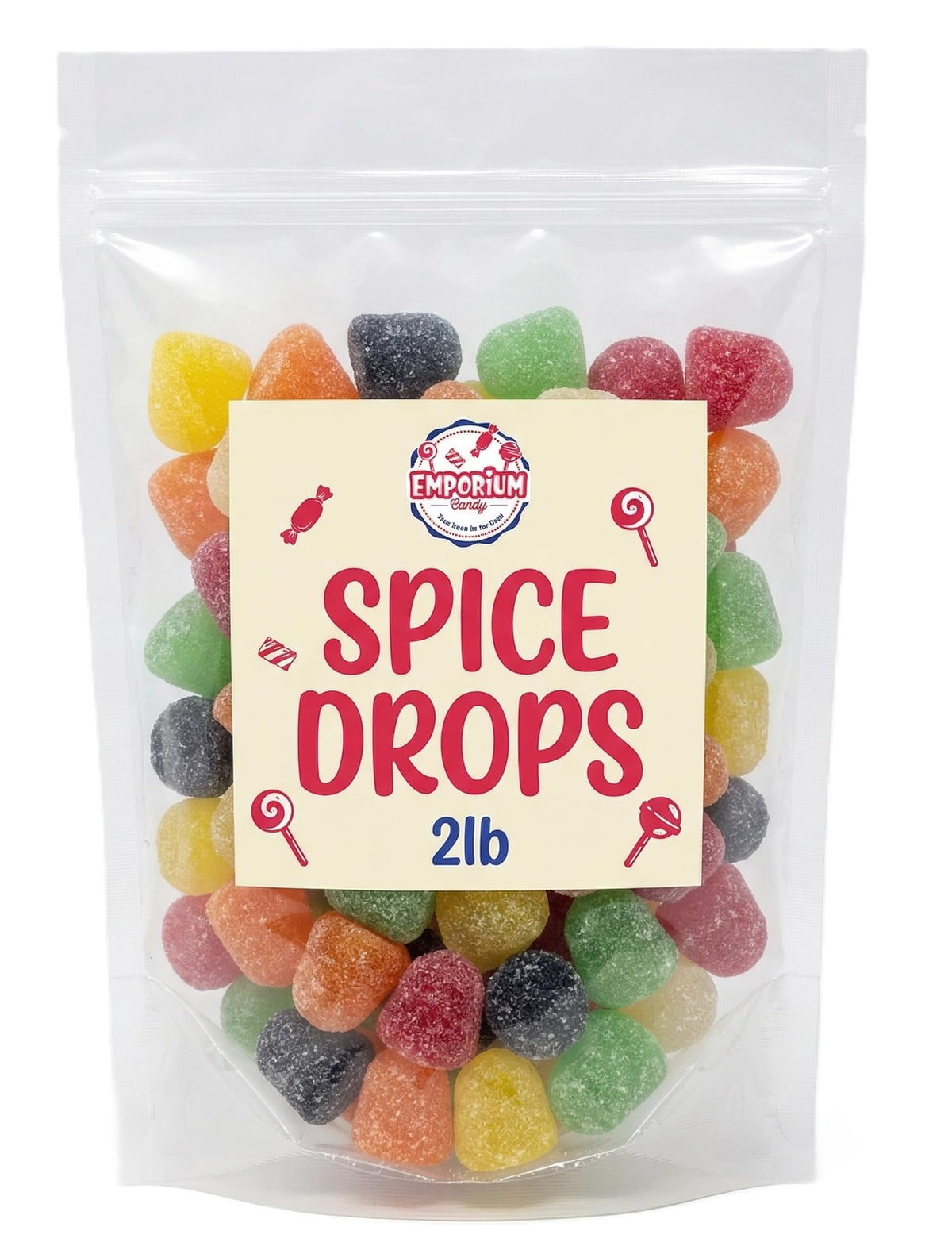 Emporium Candy Zachary Spice Drops jar-front display for colorful snacking
