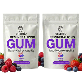 Enamio Berry Remineralizing Gum packaging shows two-pack display for enamel support.