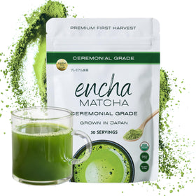 Encha ceremonial-grade matcha powder in a jar, ideal for traditional whisking.