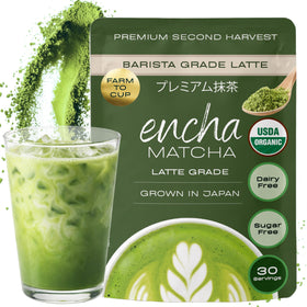 Encha matcha barista-grade latte powder in tin for cafe-style lattes