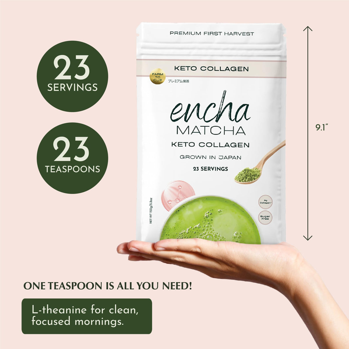 Encha Matcha Latte Powder first-harvest note emphasizes Kyoto origin and quality