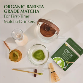 Encha matcha latte with milk swirls for a silky, café-style cup