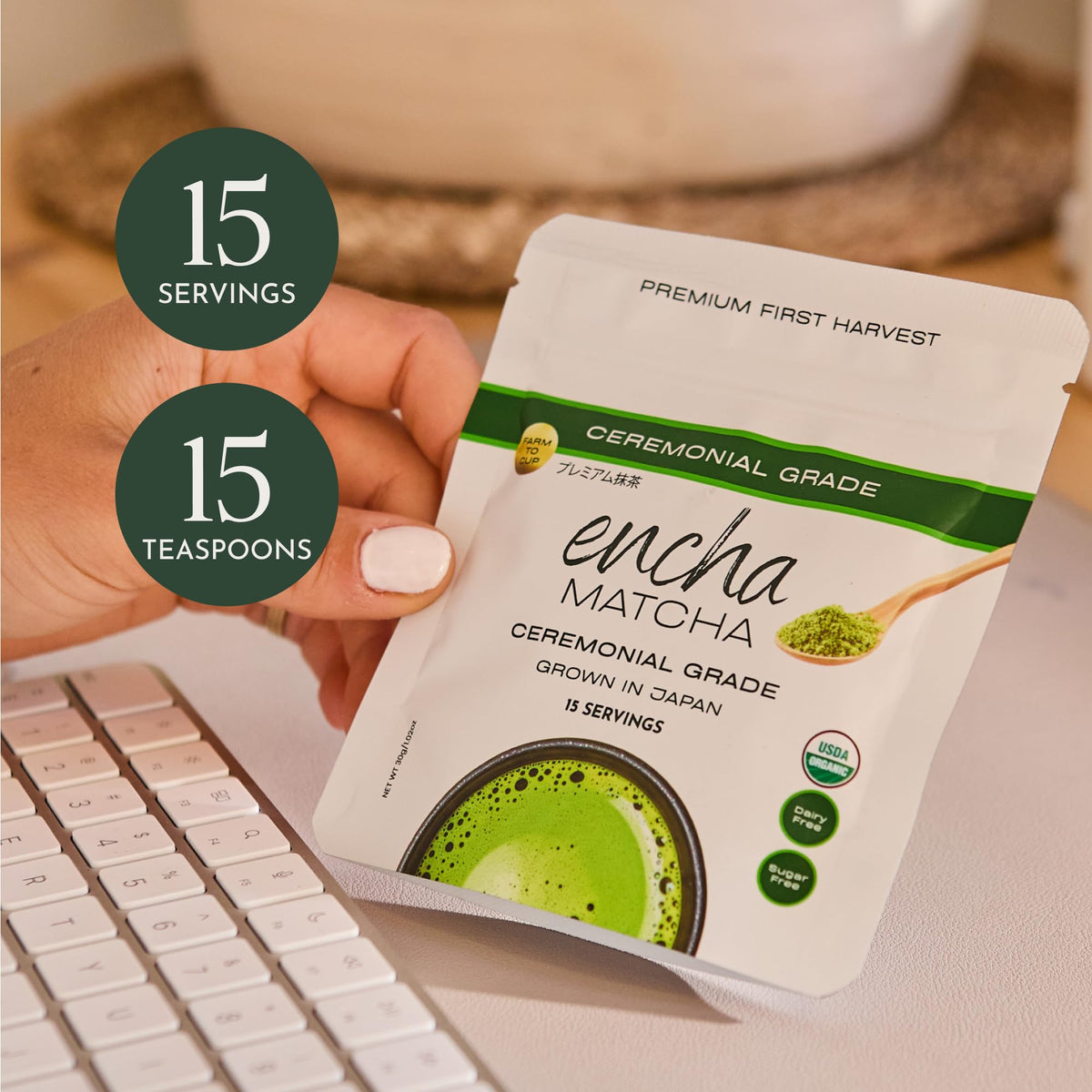 Organic and Japan-origin Encha leaves sourced from Uji farms.