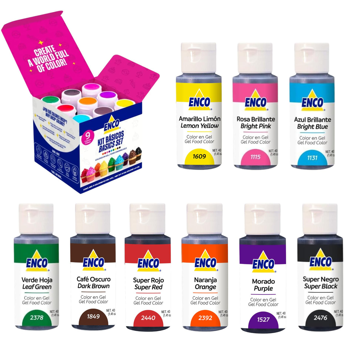 ENCO 9 Lemon Yellow gel for bright, consistent color in frostings and cakes.