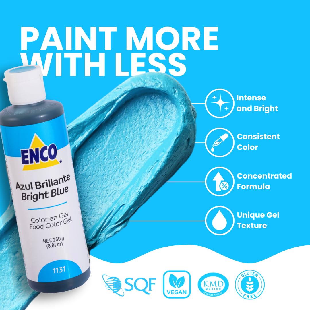 ENCO Bright Blue Gel fondant color that blends without altering texture.