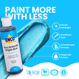 ENCO Bright Blue Gel fondant color that blends without altering texture.