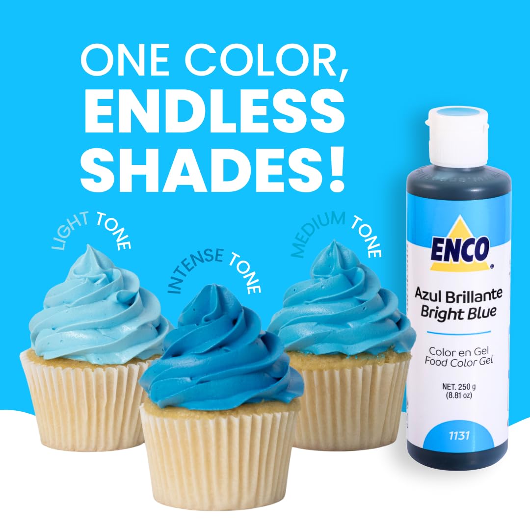 ENCO Bright Blue Gel royal icing color that dries smoothly.