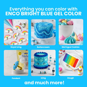 ENCO Bright Blue Vegan Gel offers reliable color for desserts.
