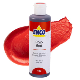 ENCO red gel coloring bottle closeup for vibrant frosting