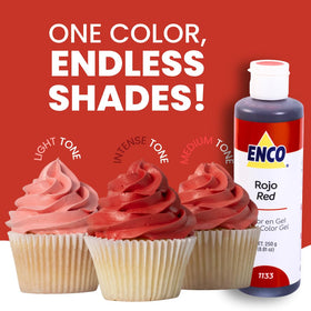 ENCO red gel coloring mixes evenly into fondant for consistent shades