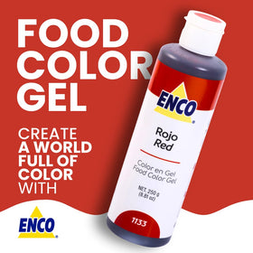 ENCO red gel coloring for frosting application shows precise drop capability
