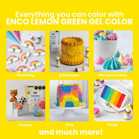 ENCO Yellow Lime gel in royal icing for cohesive design