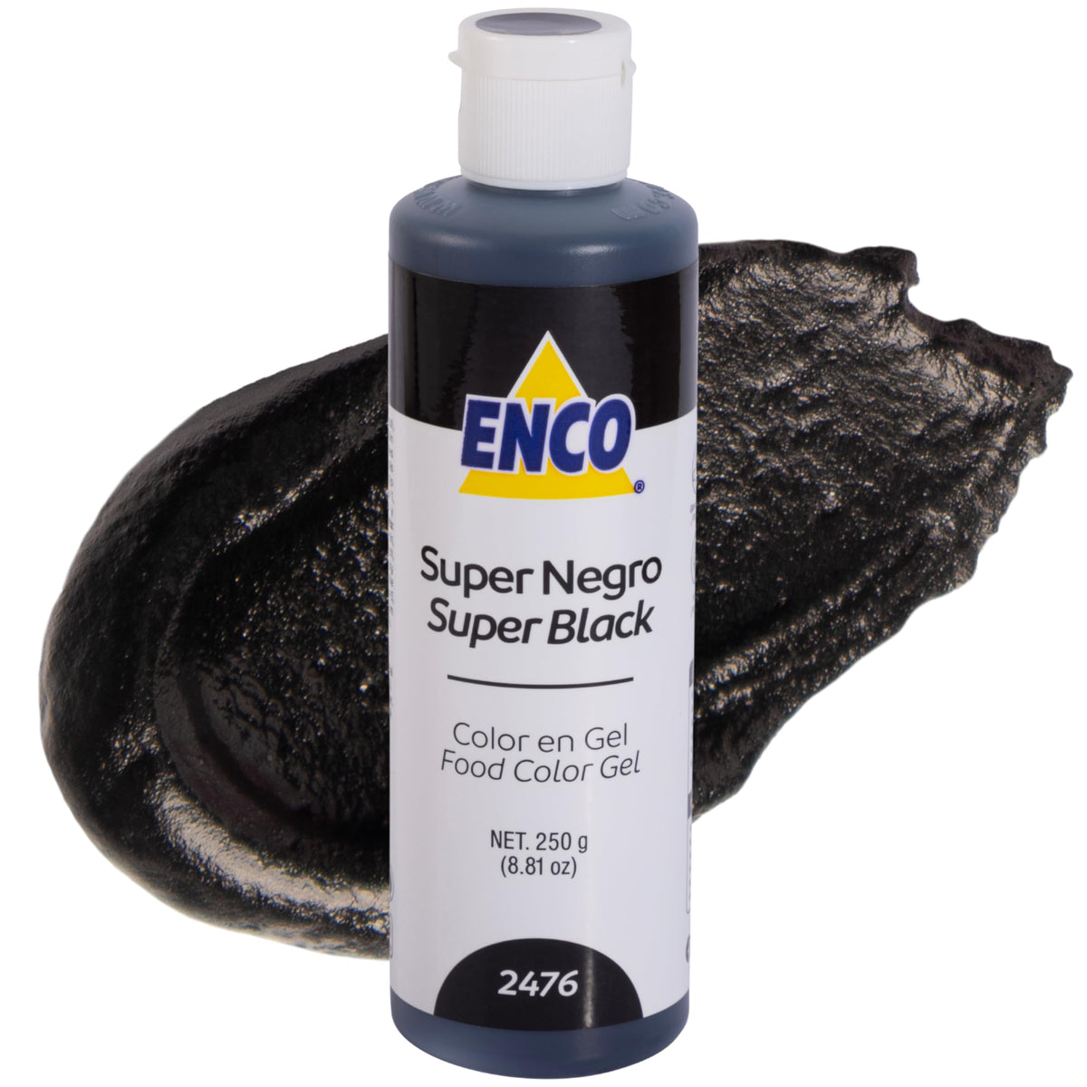 ENCO gel food coloring Super Black bottle for bold frosting and fondant.
