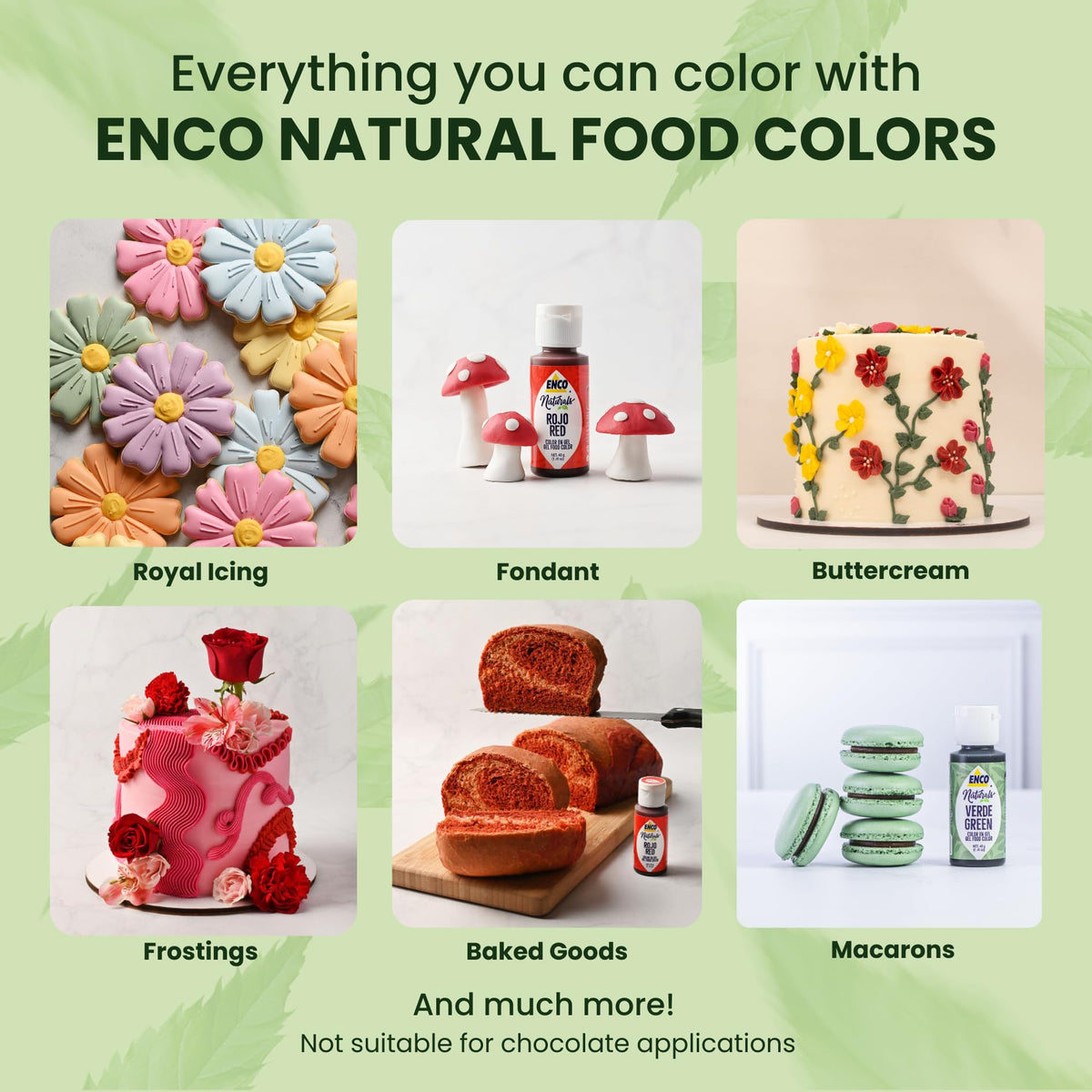 ENCO green buttercream piping demonstrates bold color for borders.