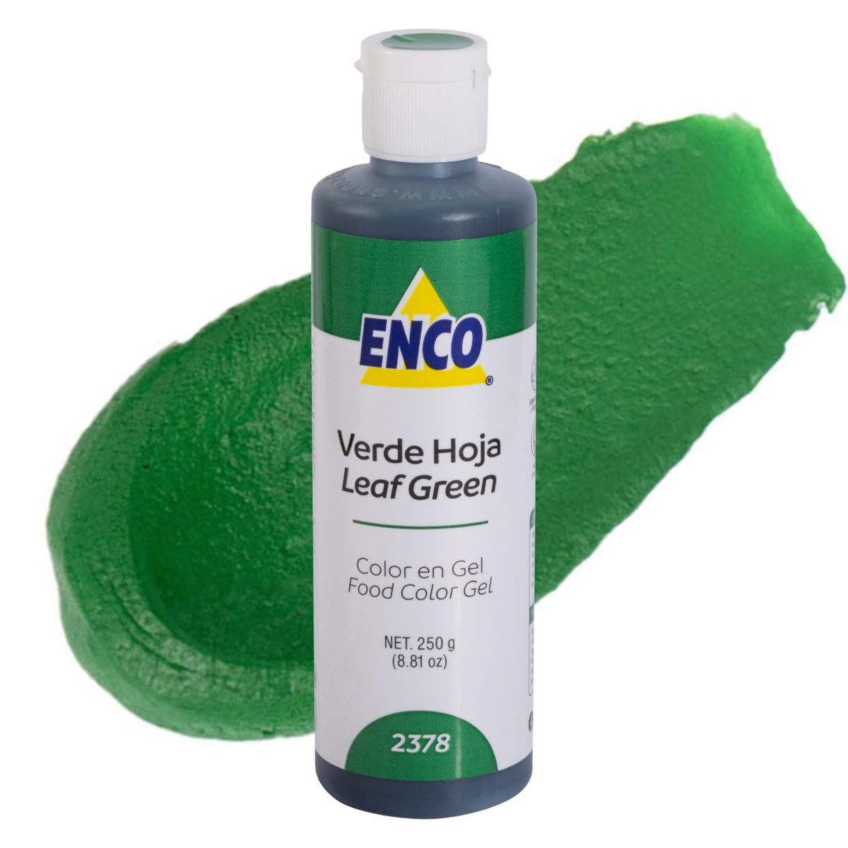 ENCO Leaf Green gel bottle colors frosting with vibrant pigment.
