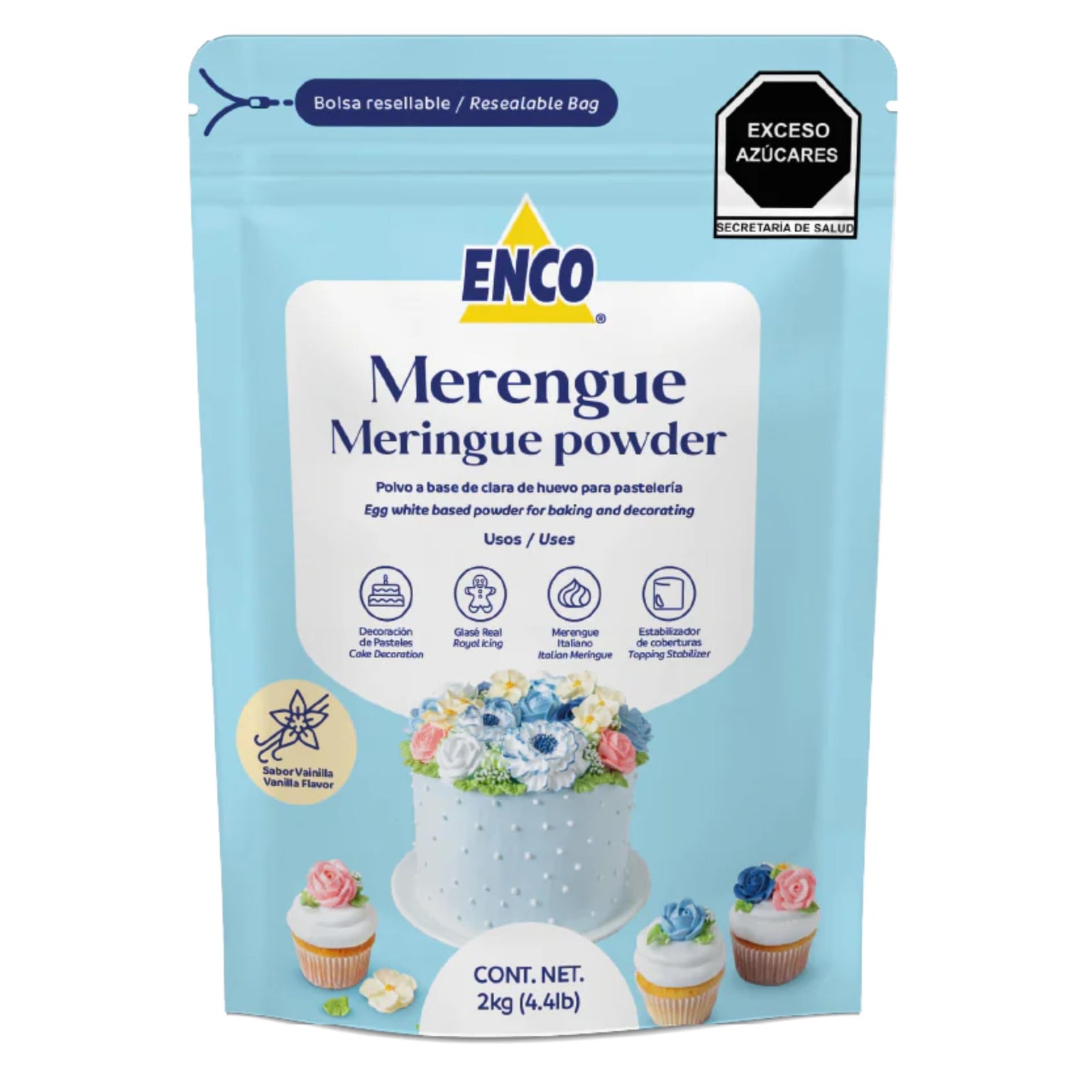 ENCO Meringue Powder Vanilla packaging with resealable pouch for freshness and easy baking