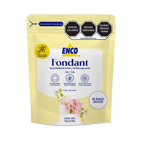 ENCO Premium White Fondant packaging shows ready-to-use product in a resealable tub.