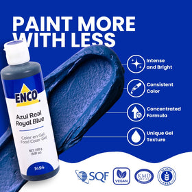 Small amount of ENCO Royal Blue gel color dispensed with drops