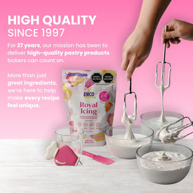 ENCO White Royal Icing Mix offers versatile color readiness with gel color options.