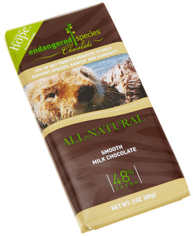 Endangered Species Milk Chocolate Bar ingredients image showcases clean, non-GMO components.