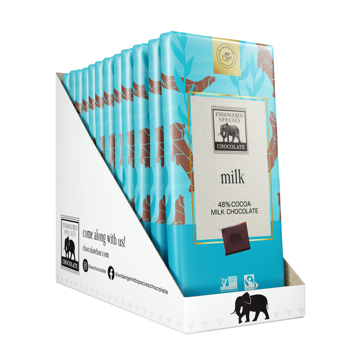 Endangered Species Milk Chocolate Bar wrapper close-up highlights rich texture.