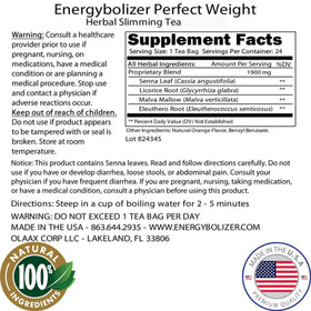 Energybolizer Perfect Weight tea cup with amber infusion and orange aroma.