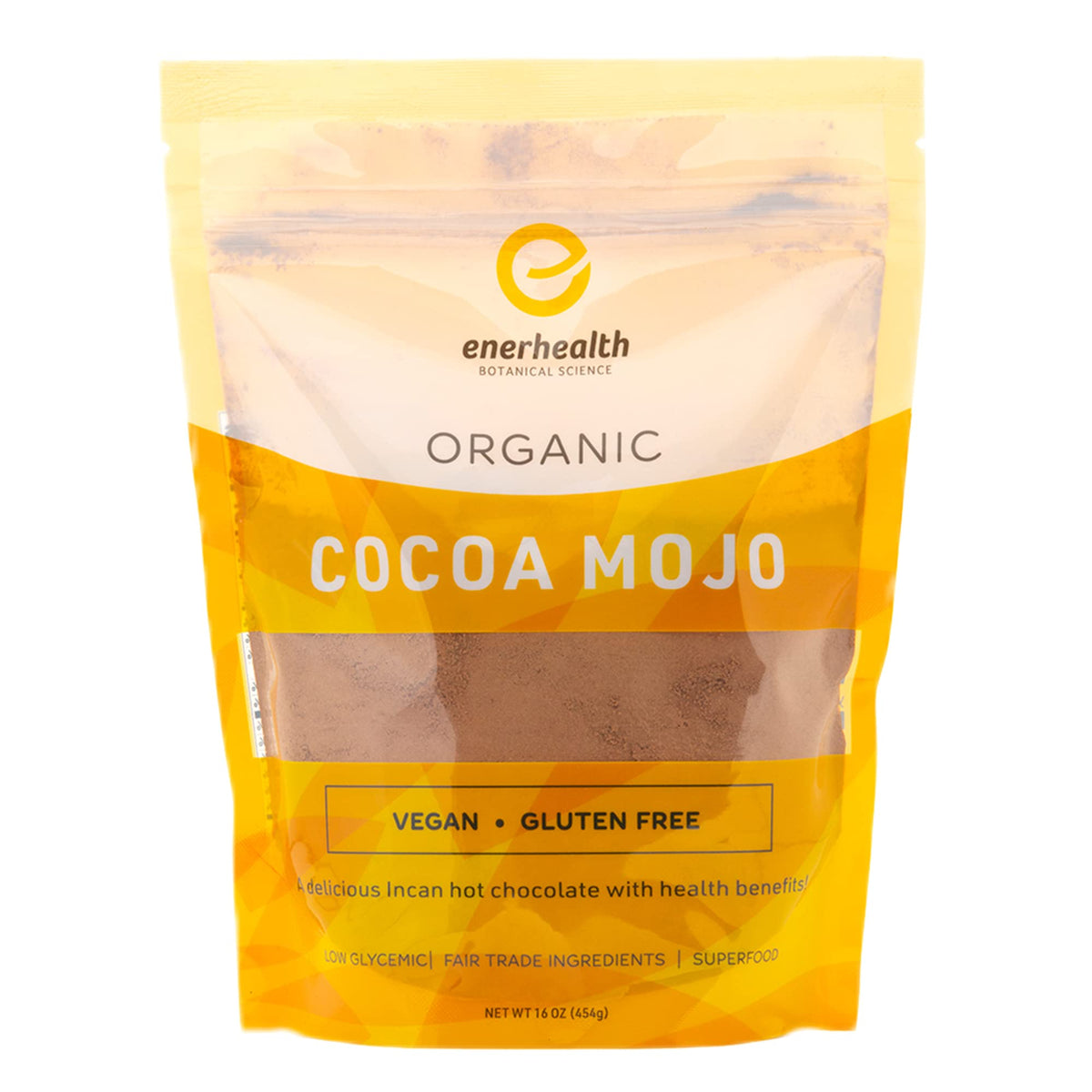 EnerHealth Cocoa Mojo hot chocolate cup with immune-supporting mushroom blend.