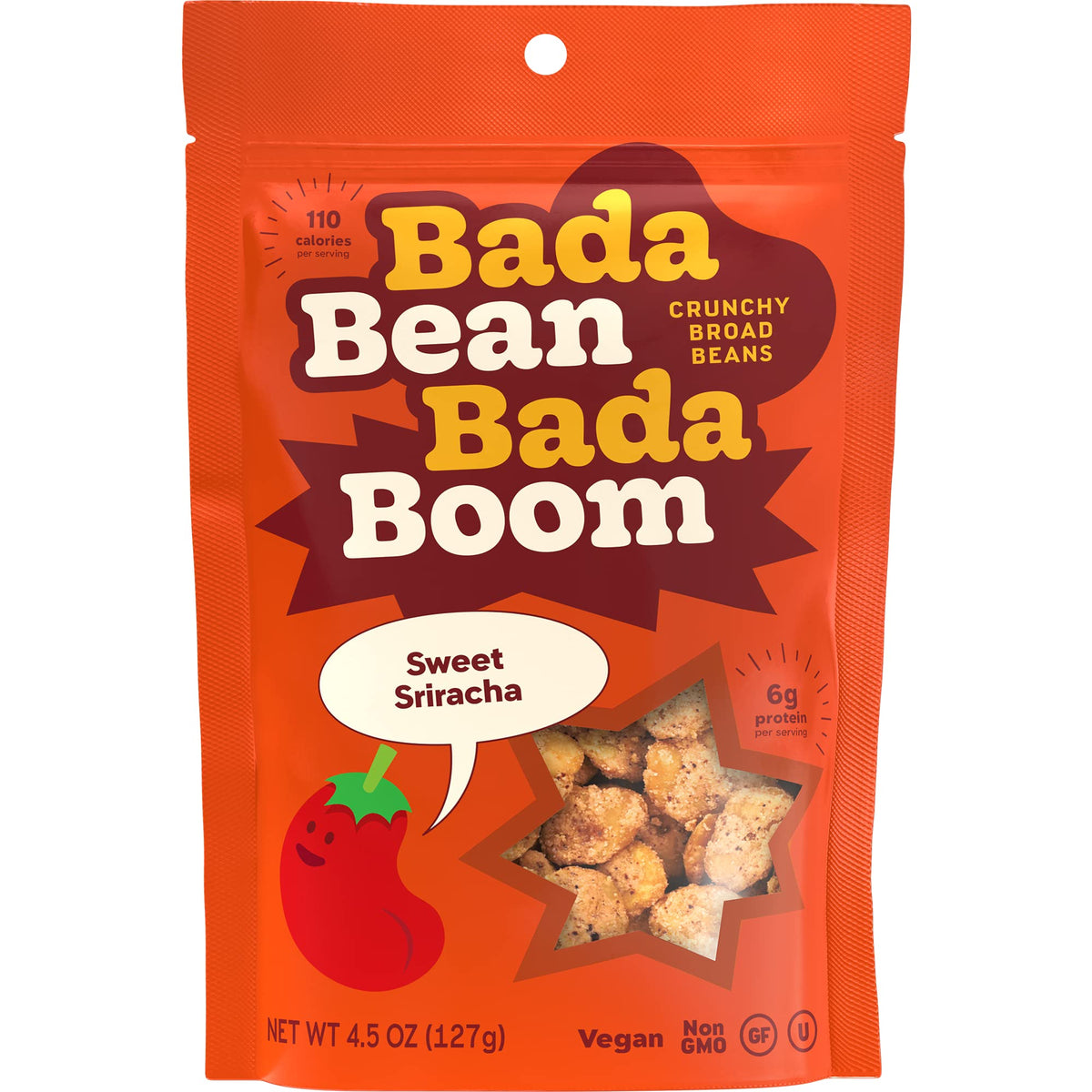 Enlightened Bada Bean Bada Boom packaging showcases a gluten-free vegan snack