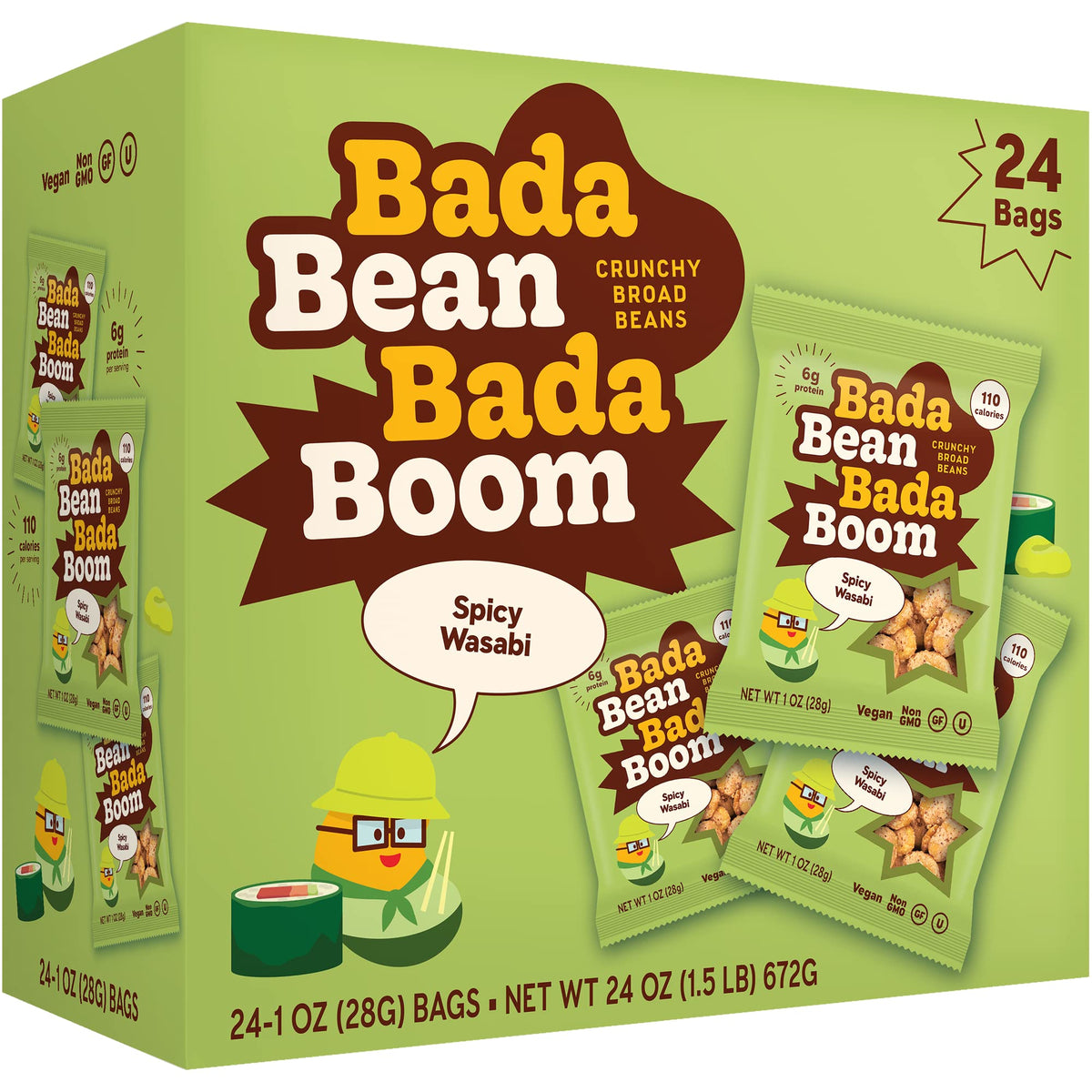 Enlightened Bada Bean Bada Boom spicy-wasabi flavor bag for bold plant-based snack
