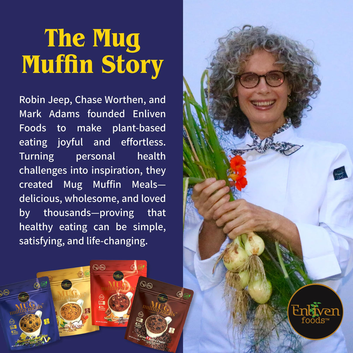 Enliven Foods pack of 4 mug muffin meals, versatile snack for busy days.