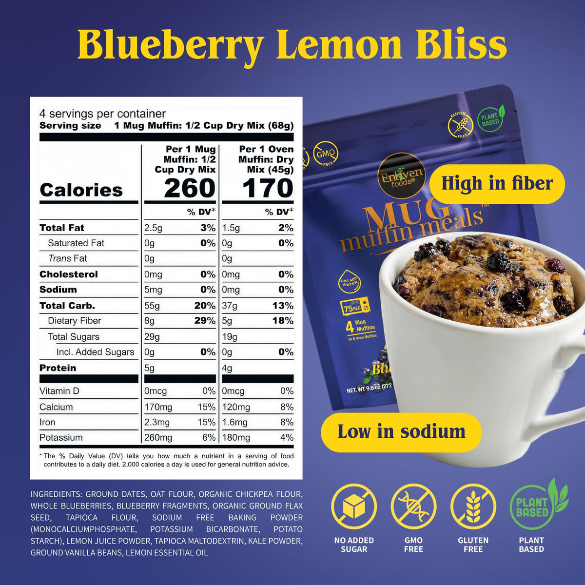 Enliven Foods microwave-ready mug muffin, a fast breakfast option in minutes.