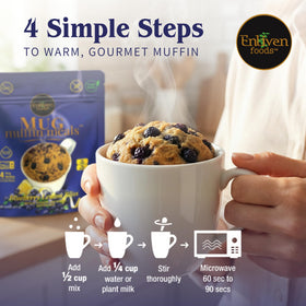 Enliven Foods prebiotic fiber mug muffin, supports gut-friendly snacking.