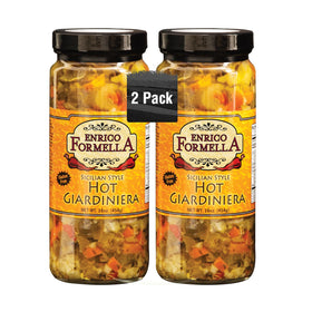 Enrico Formella Hot Giardiniera bottle front view shows bold Chicago-style heat for appetizers