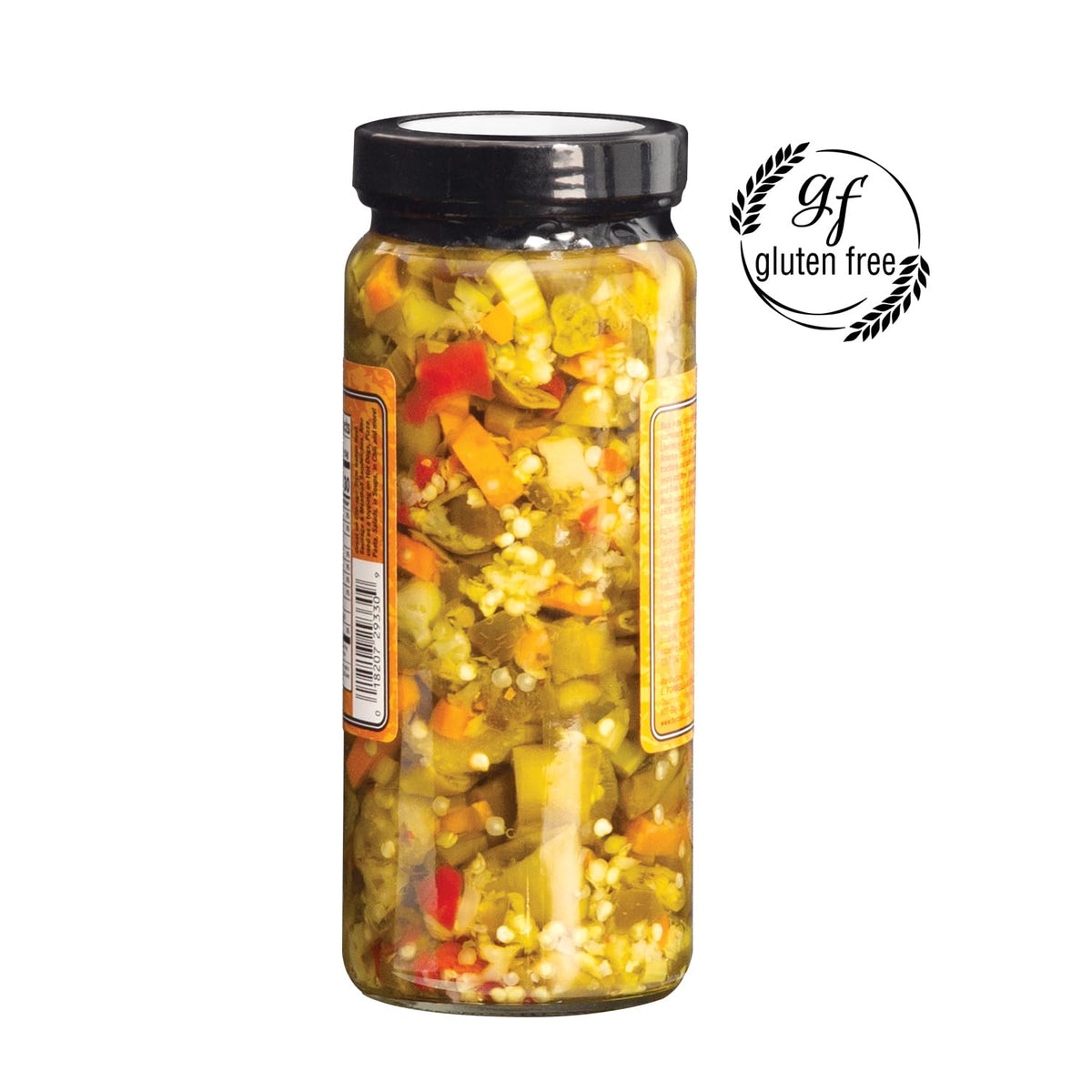 Enrico Formella Hot Giardiniera jar contents highlighting peppers and vegetables for flavor depth