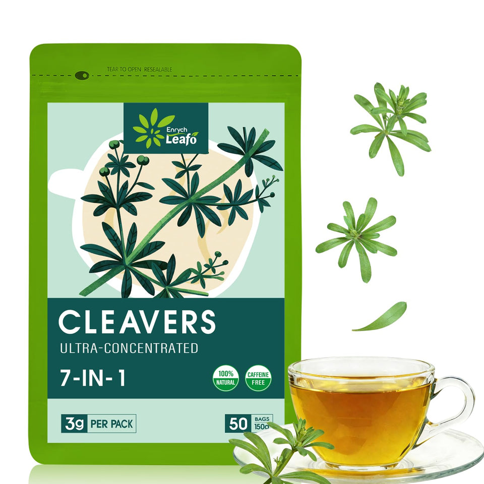 EnrychLeafo Cleavers tea bag with dried herbs for daily balance.