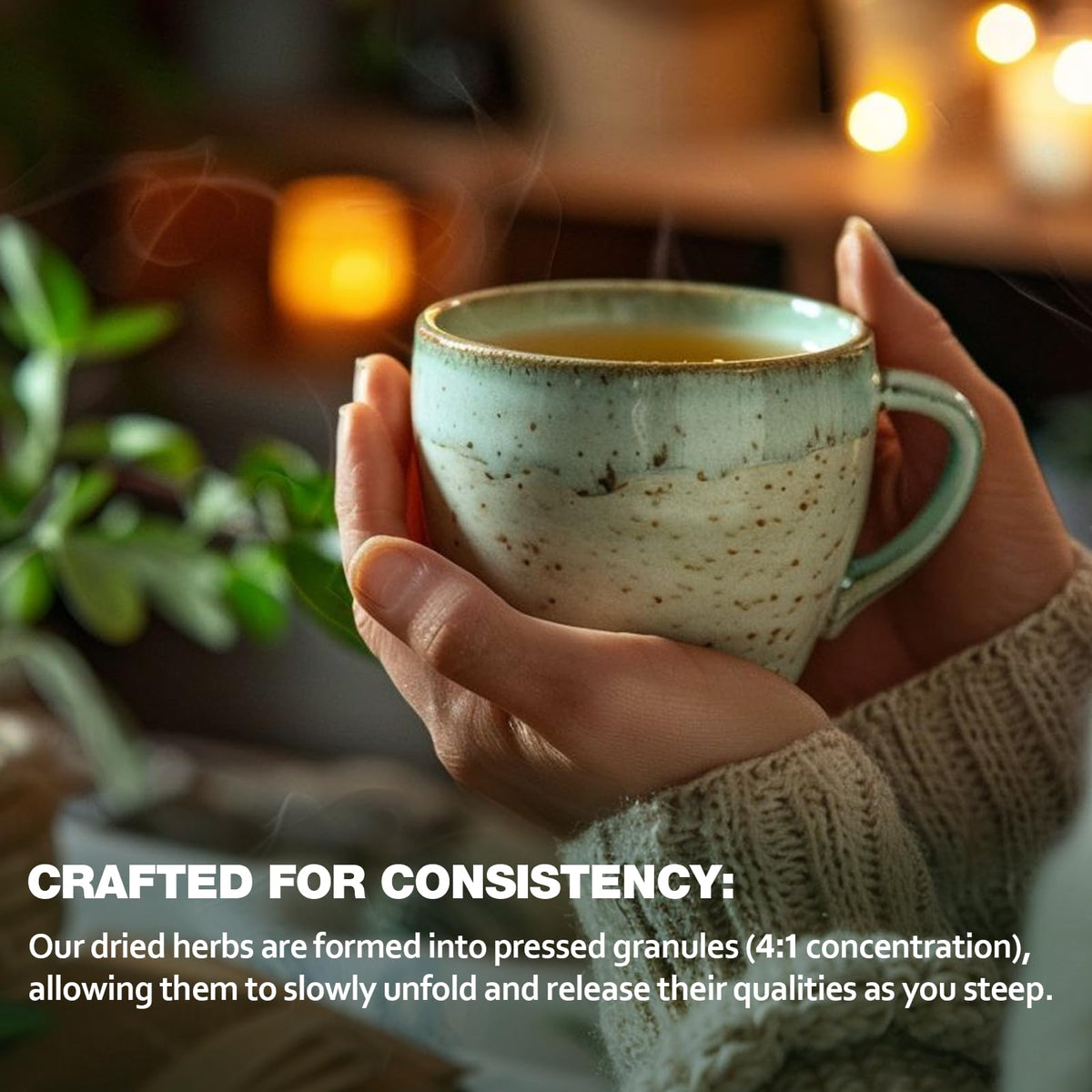 Steeping EnrychLeafo Cleavers tea releases gentle aroma and warmth.