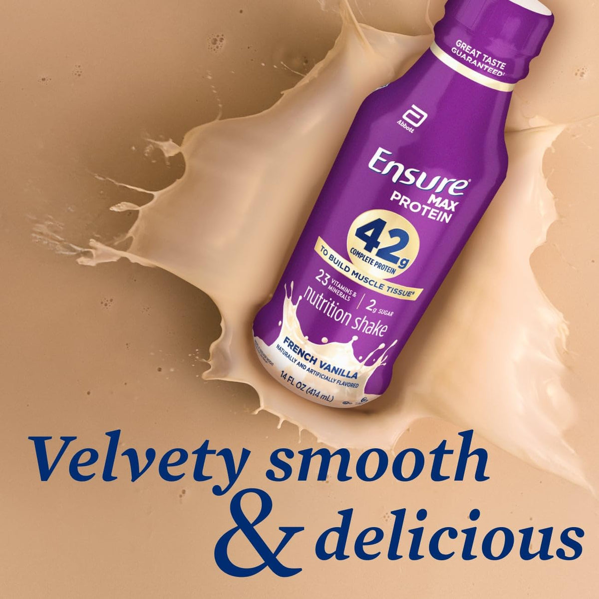 Front label of Ensure Max Protein 42g bottle emphasizes protein and nutrition