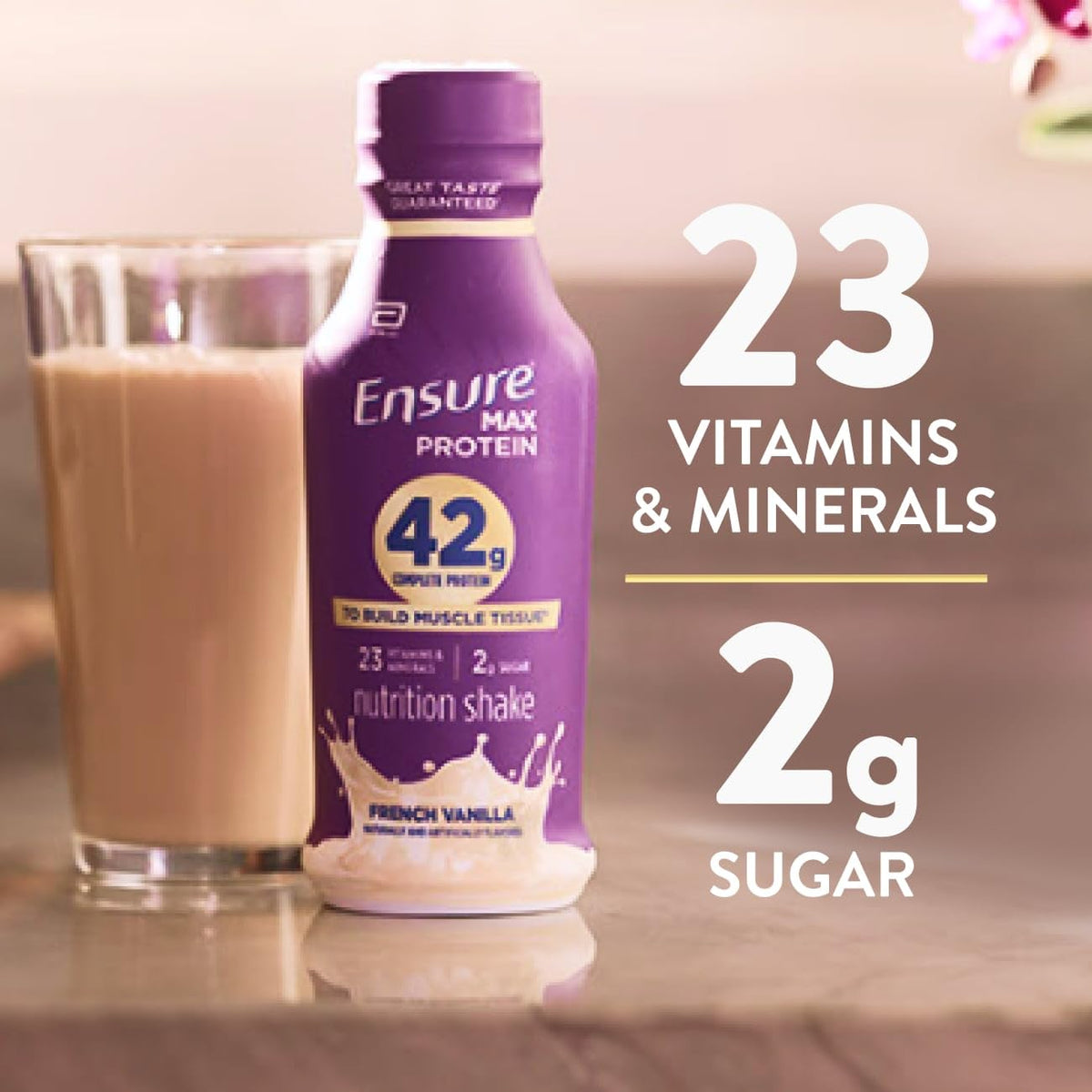 Ensure Max Protein 42g vanilla glass ready-to-drink for quick consumption